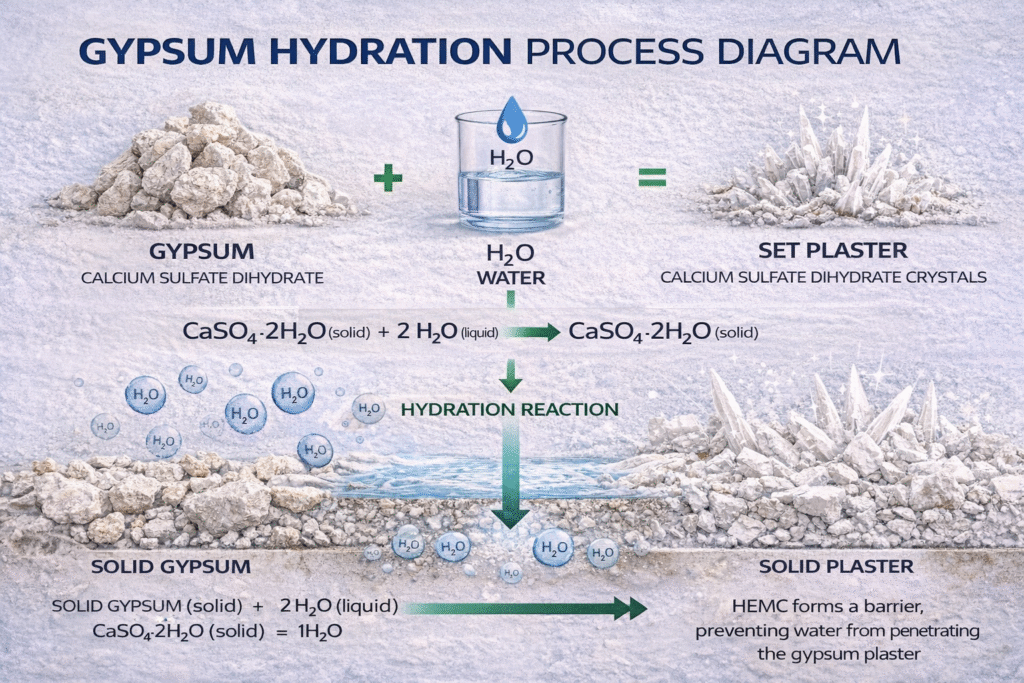 Gypsum hydration process diagram