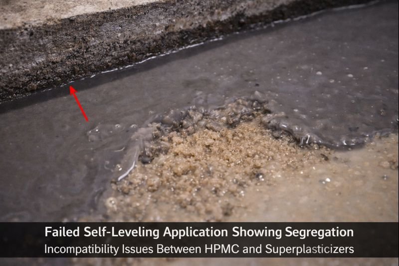 Failed self-leveling application showing segregation