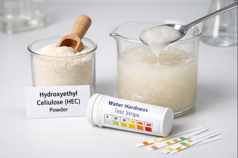 Hydroxyethyl cellulose powder with water hardness test strips