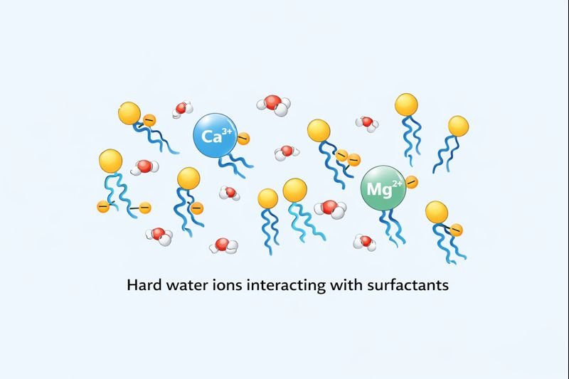 Molecular interaction between hard water and surfactants