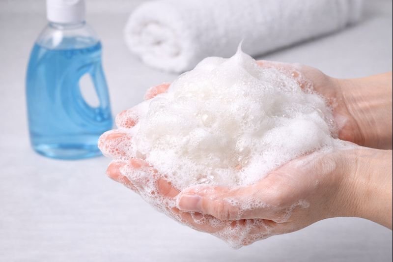 Shampoo with rich lather in hands