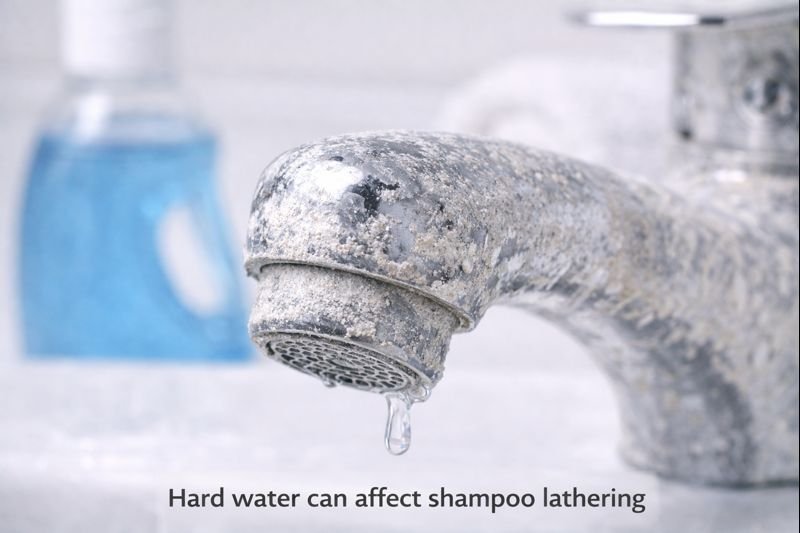 Hard water deposits on faucet