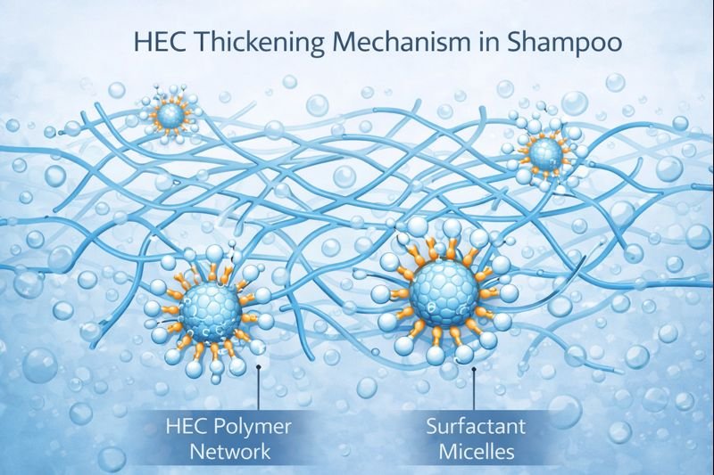 HEC thickening mechanism in shampoo