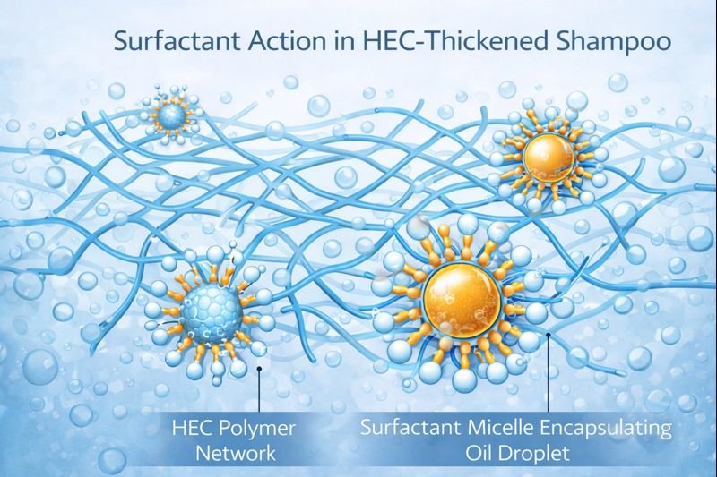 Surfactant action in HEC-thickened shampoo
