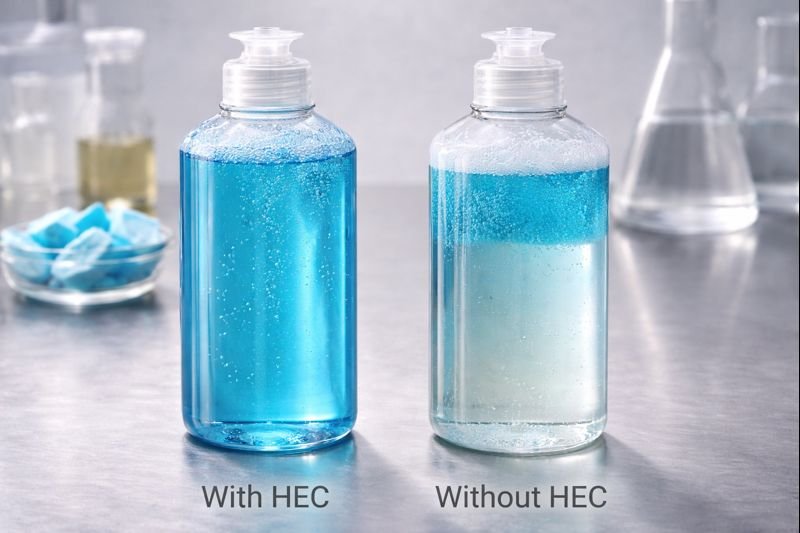 HEC preventing separation in liquid detergent liquid detergent stabilization with HEC