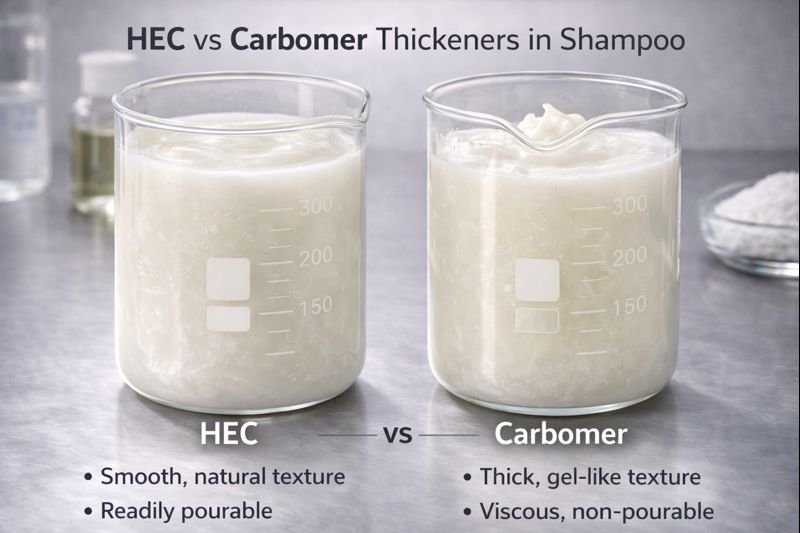 HEC vs Carbomer thickening effects in shampoo formulations Comparison of HEC and Carbomer thickeners in shampoo