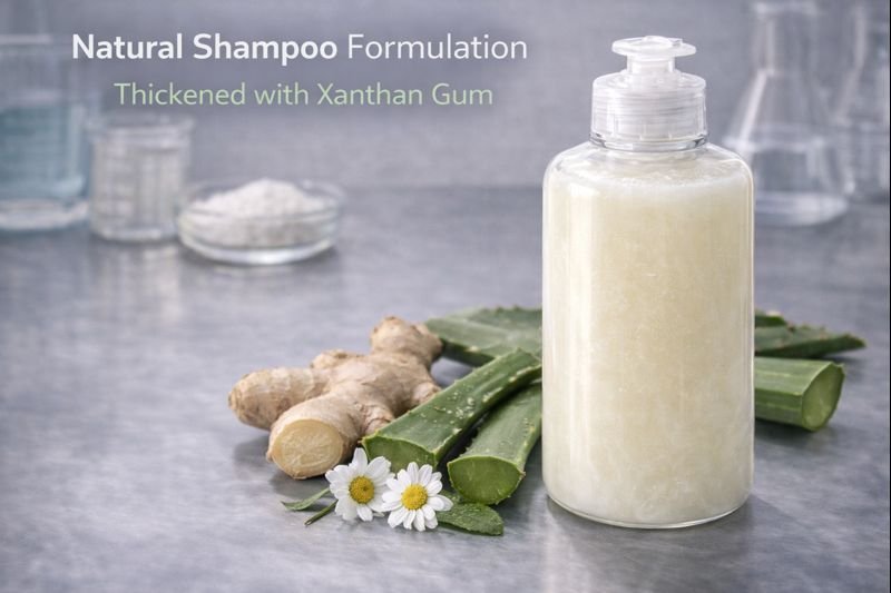 Natural shampoo formulation thickened with xanthan gum Xanthan gum thickened natural shampoo