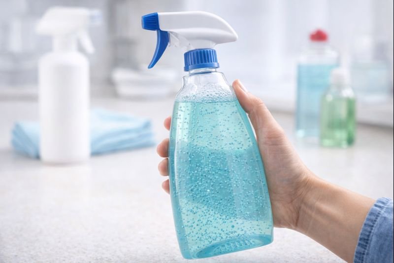 Cleaning product with suspended particles
