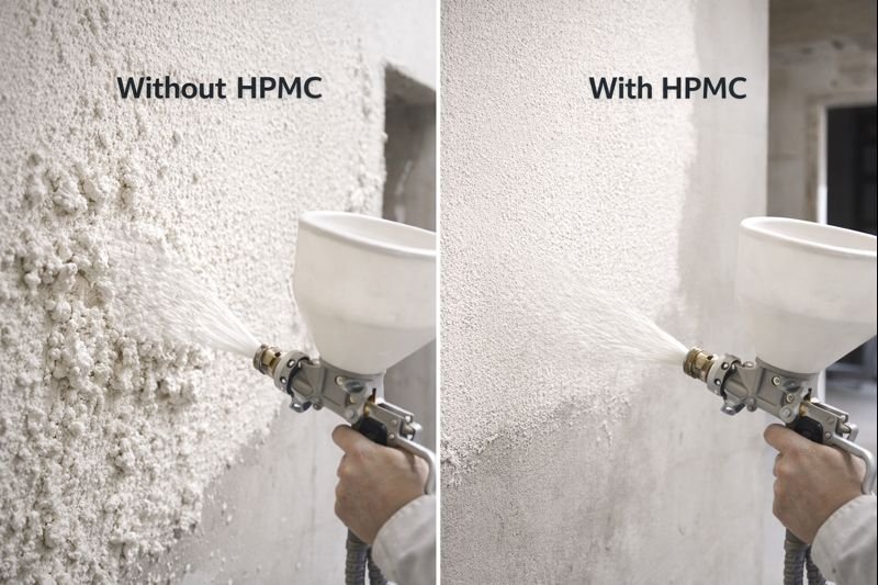 HPMC improving spray plaster workability HPMC effect on spray plaster application
