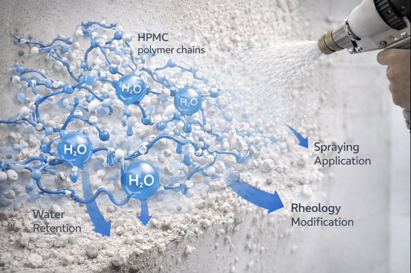 HPMC mechanism of action HPMC molecular action in spray plaster