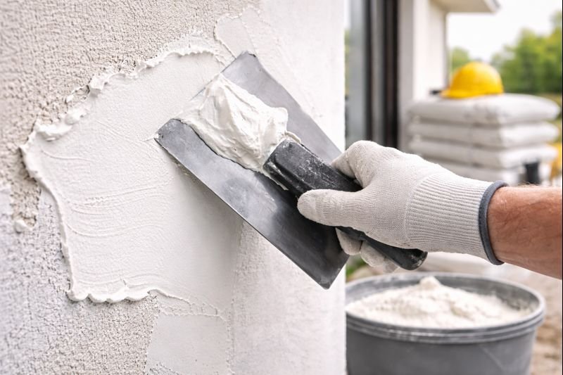 Wall putty application showing proper consistency