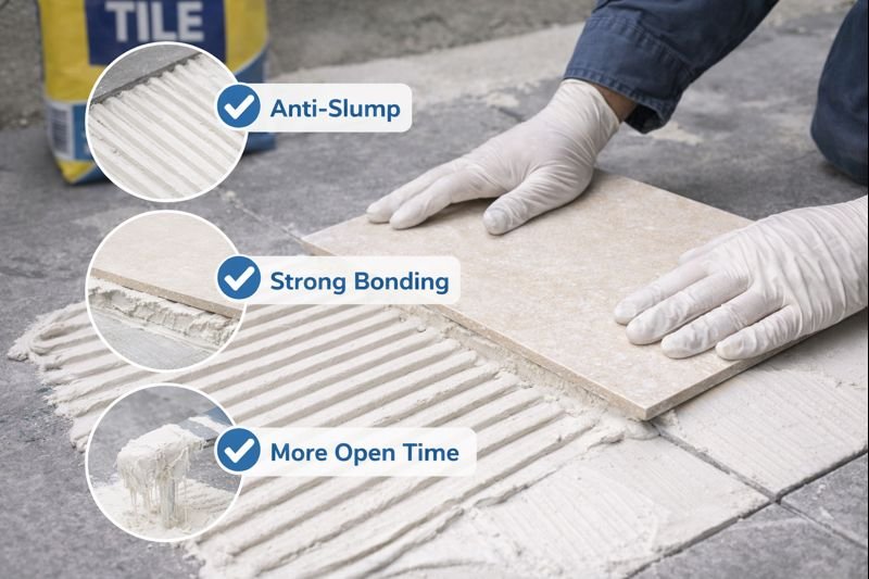 Tile adhesive application with HPMC