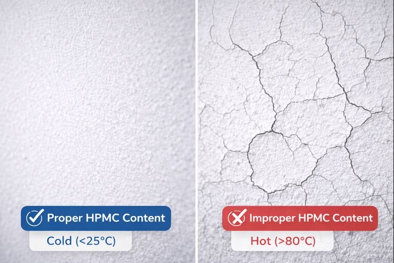 comparison of proper and improper HPMC content in putty