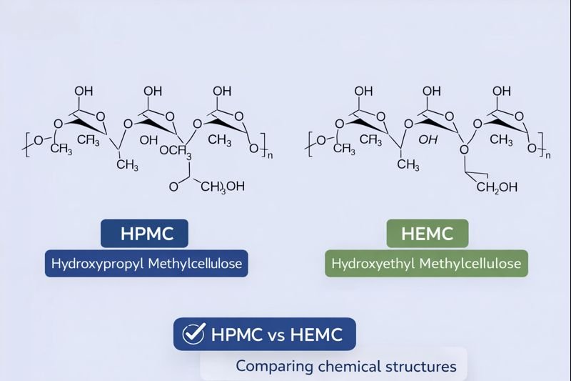 Chemical structure comparison of HPMC and HEMC