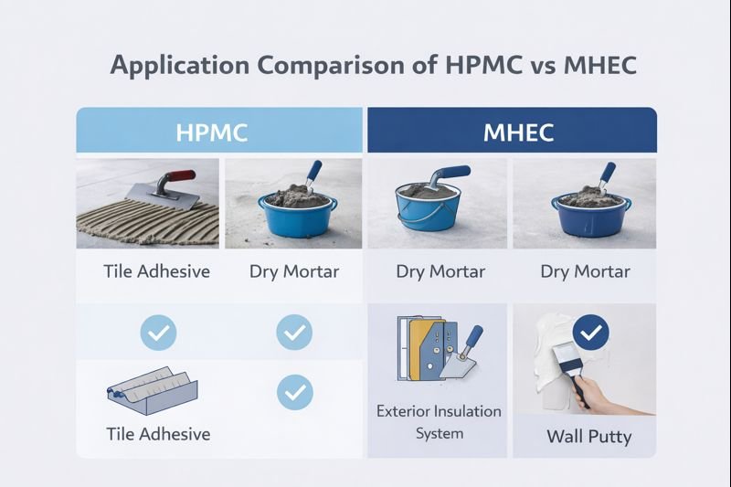 HPMC vs MHEC in different applications Application comparison between HPMC and MHEC