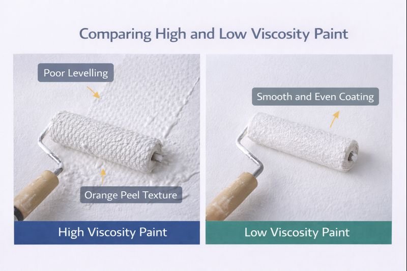 Comparison of high and low viscosity paint applications Comparing high and low viscosity paint