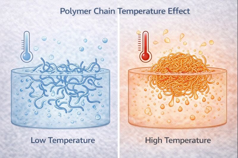 Polymer chain behavior at different temperatures Polymer chains temperature effect