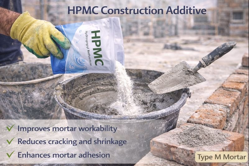HPMC powder being added to mortar mix