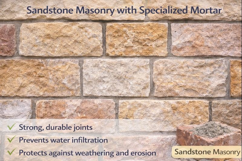 Sandstone wall with properly applied mortar