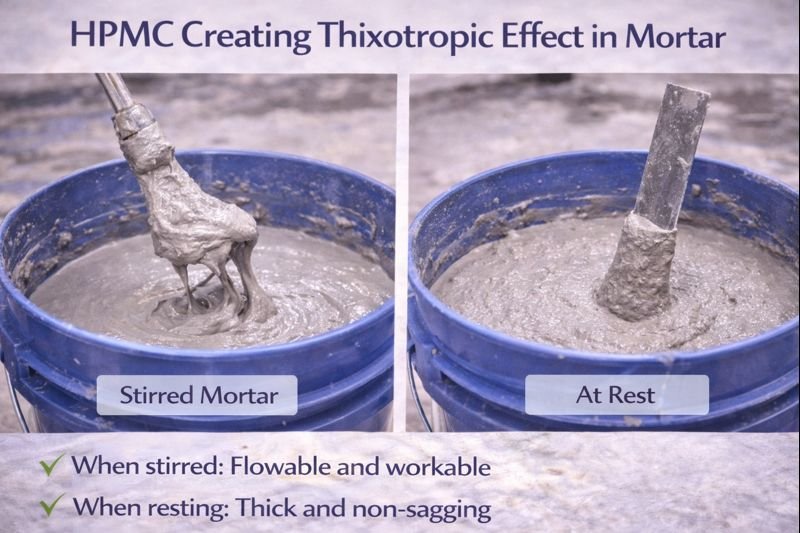 HPMC's thixotropic effect demonstration HPMC creating thixotropic effect in mortar