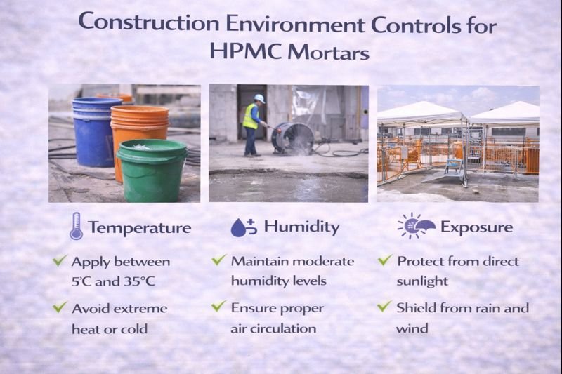 Proper environment controls for HPMC mortar application Construction environment controls for HPMC mortars