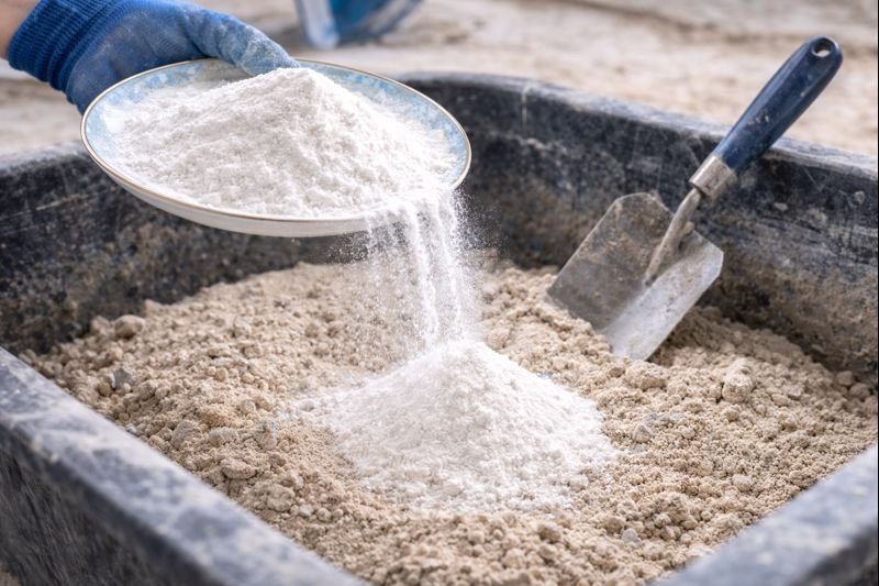 HPMC powder for mortar applications HPMC powder being added to mortar mix