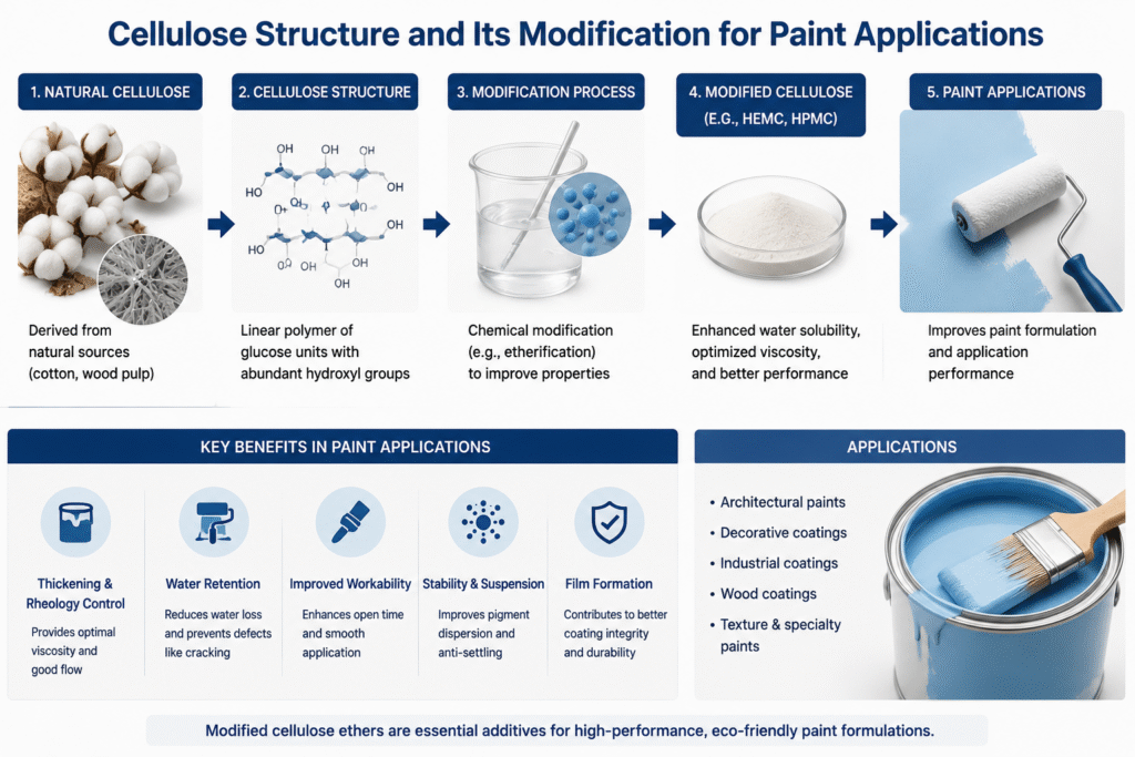 Cellulose structure and its modification for paint applications