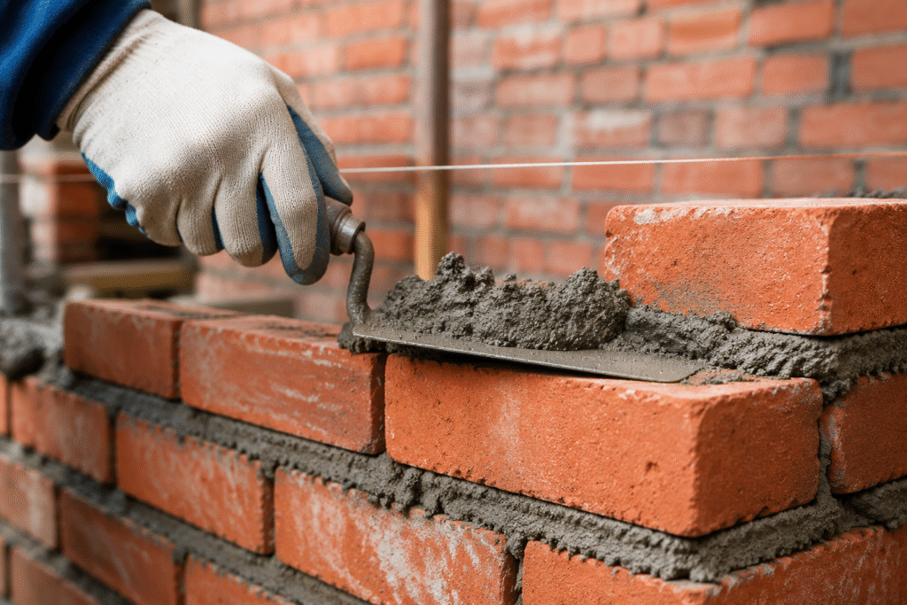 mortar application between bricks