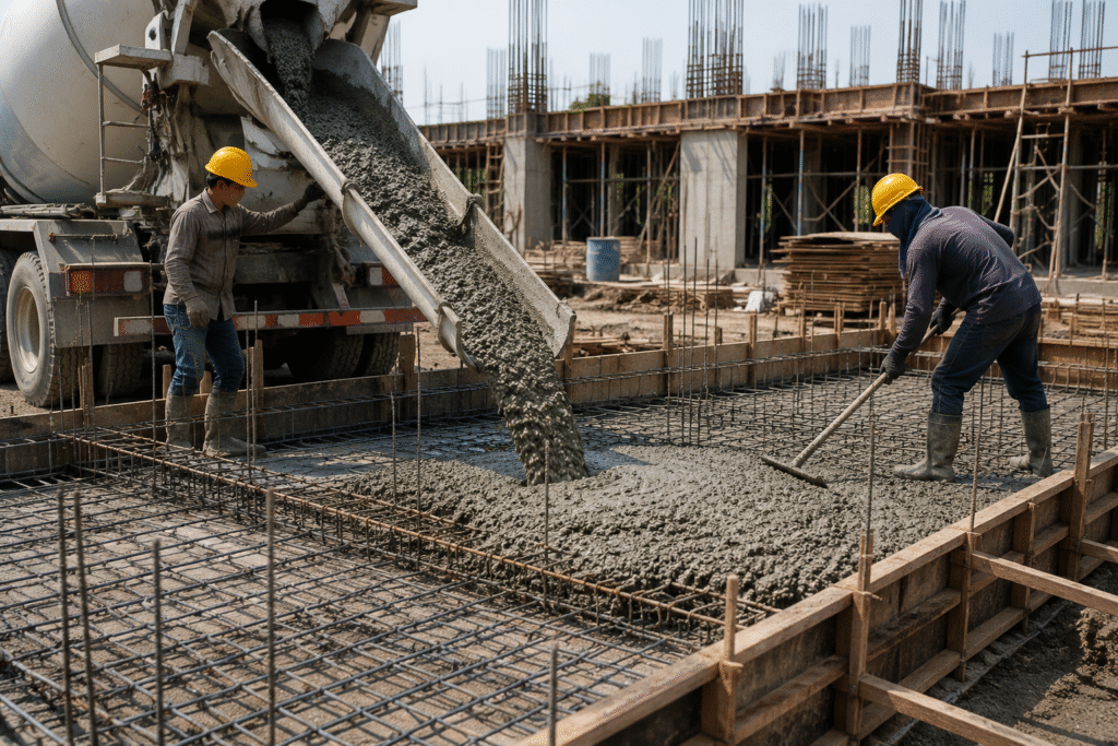 concrete being poured at construction site