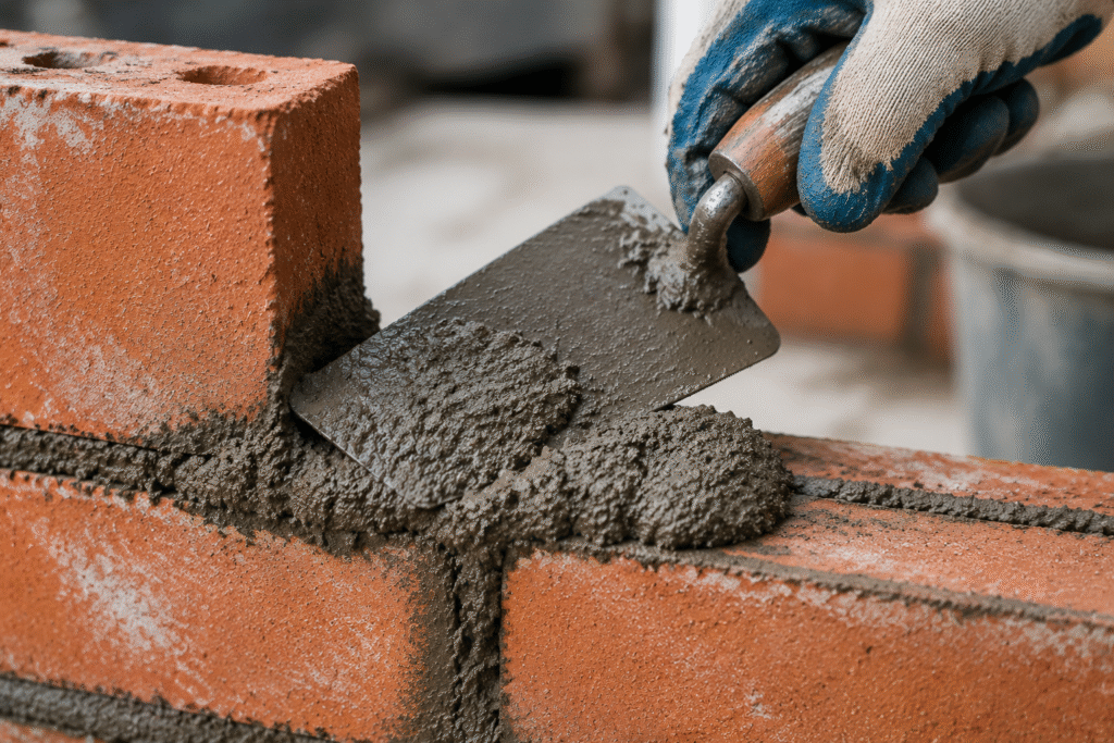 close-up of mortar application
