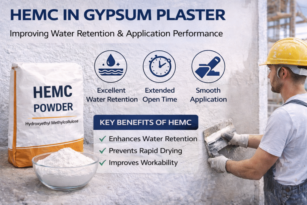 HEMC powder and gypsum plaster application