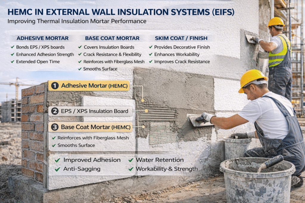 HEMC improving thermal insulation mortar performance HEMC in external wall insulation systems
