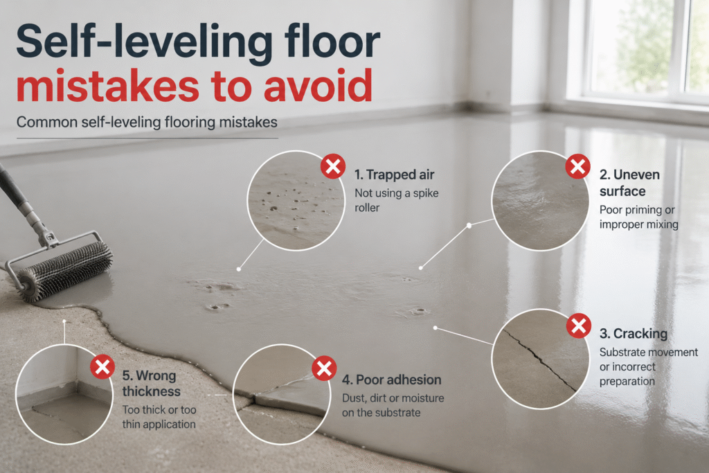 Common self-leveling flooring mistakes Self-leveling floor mistakes to avoid