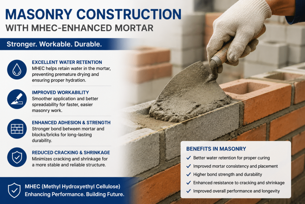 Masonry construction with MHEC-enhanced mortar