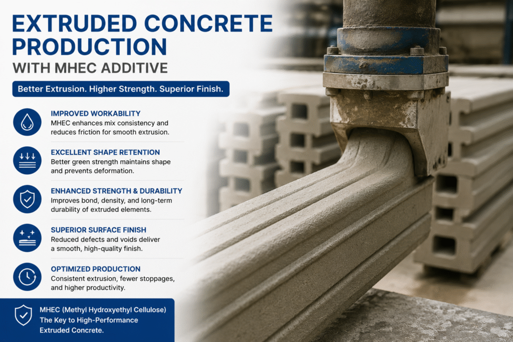 Extruded concrete production with MHEC additive