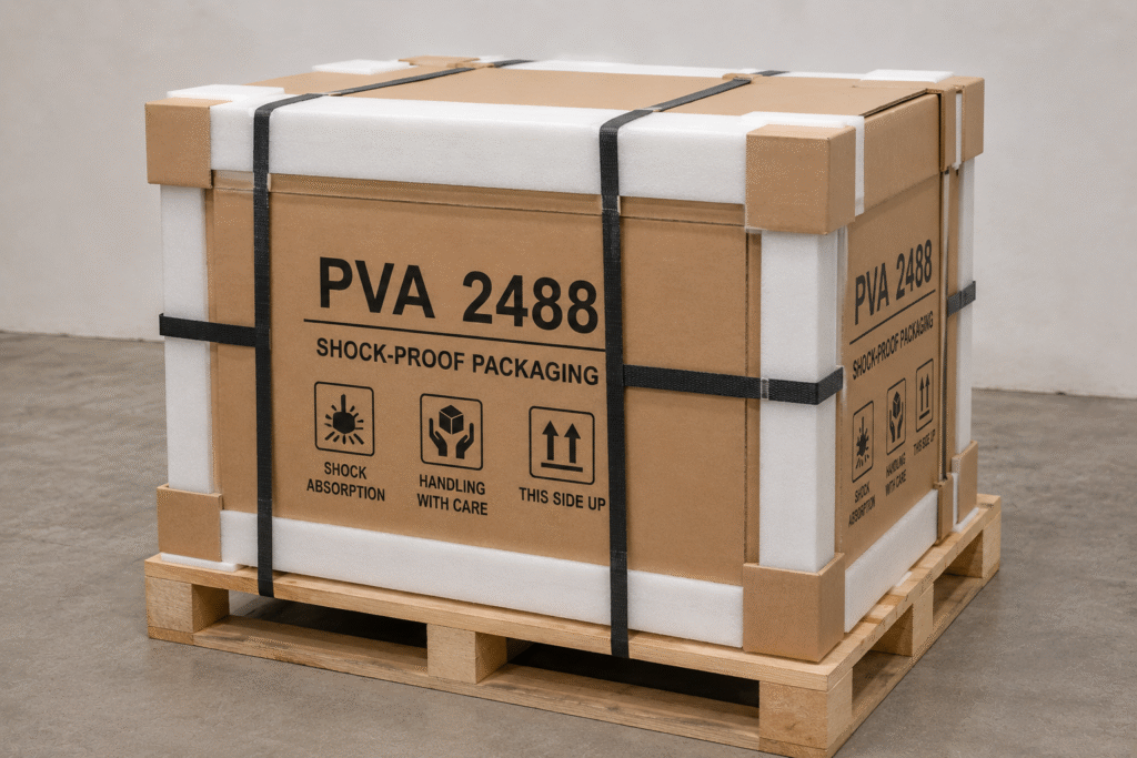 Shock-proof packaging for PVA 2488 shipment
