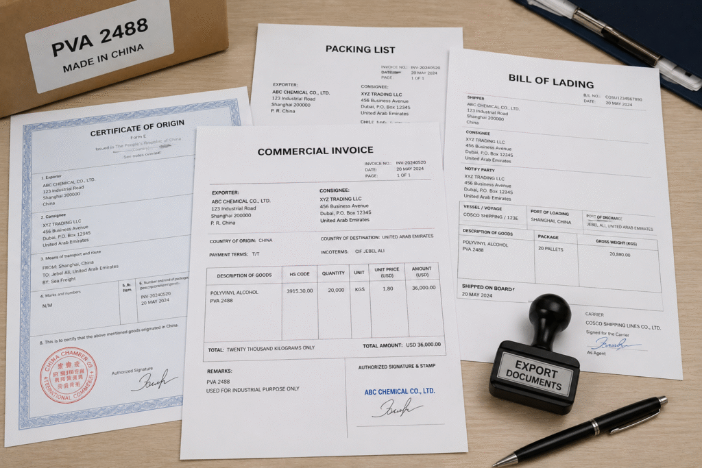Customs documentation for PVA 2488 export