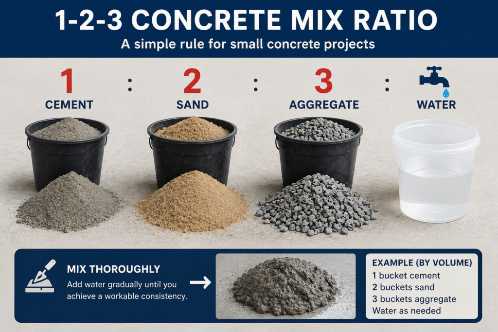 1-2-3 concrete mixing rule proportions 1-2-3 concrete mix ratio