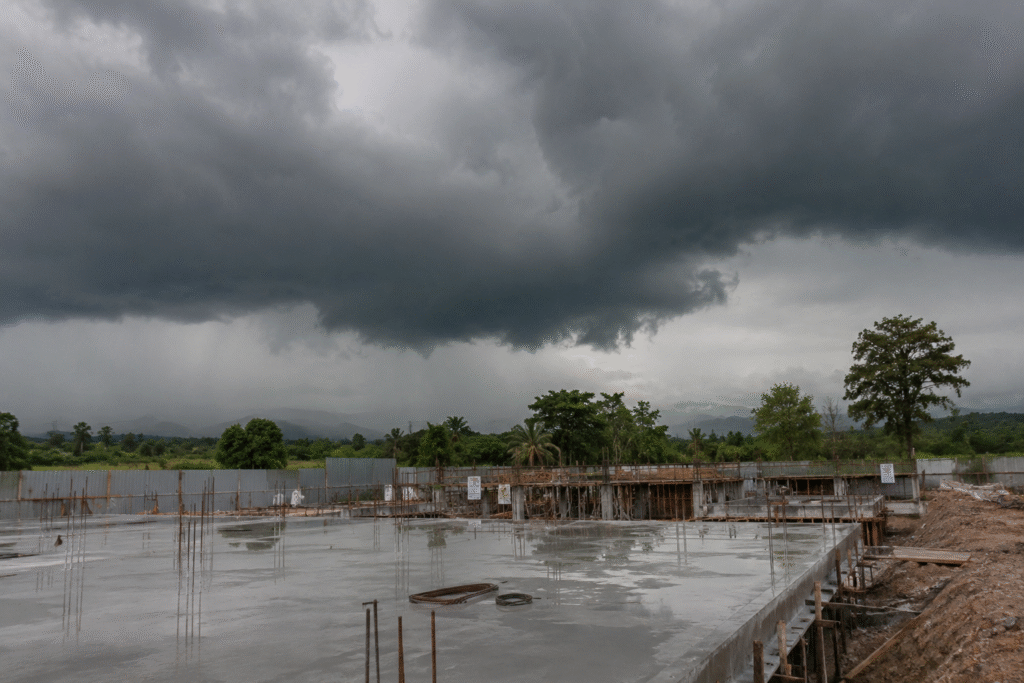 Tropical storm approaching construction site Tropical storm approaching construction site