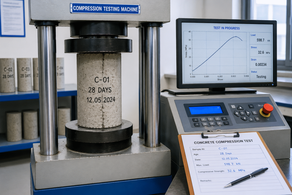 concrete cylinder testing in laboratory