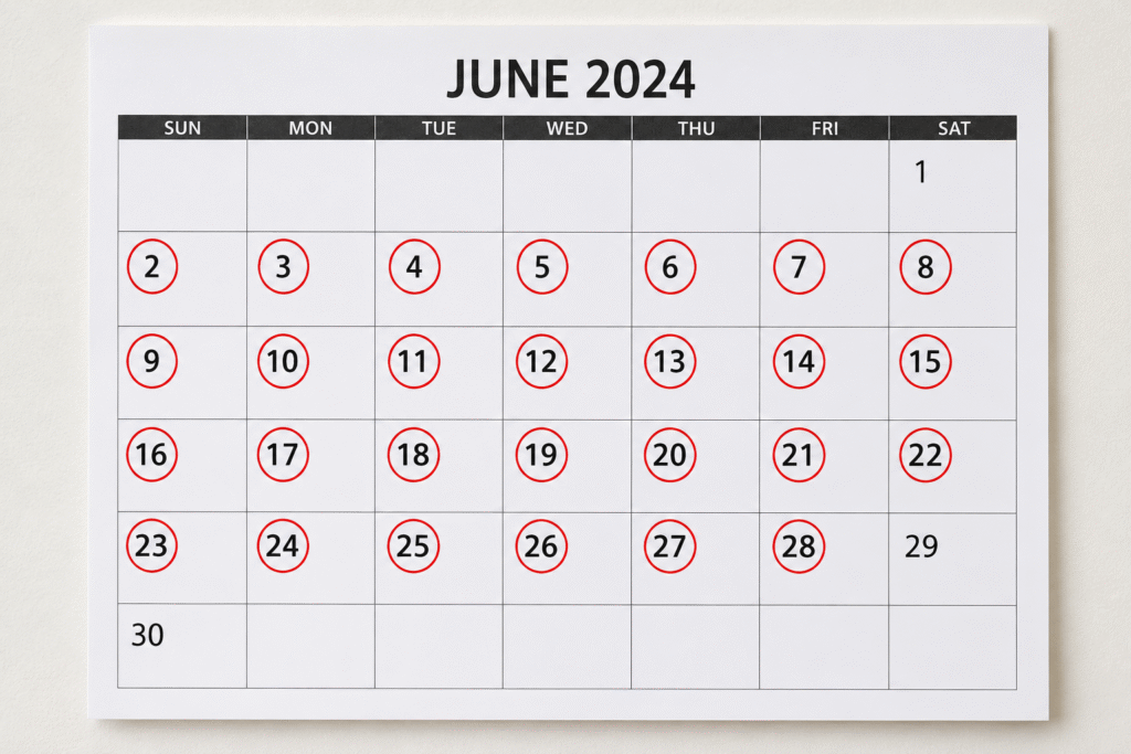 How Long Concrete Takes to Cure Calendar page with 28 days circled
