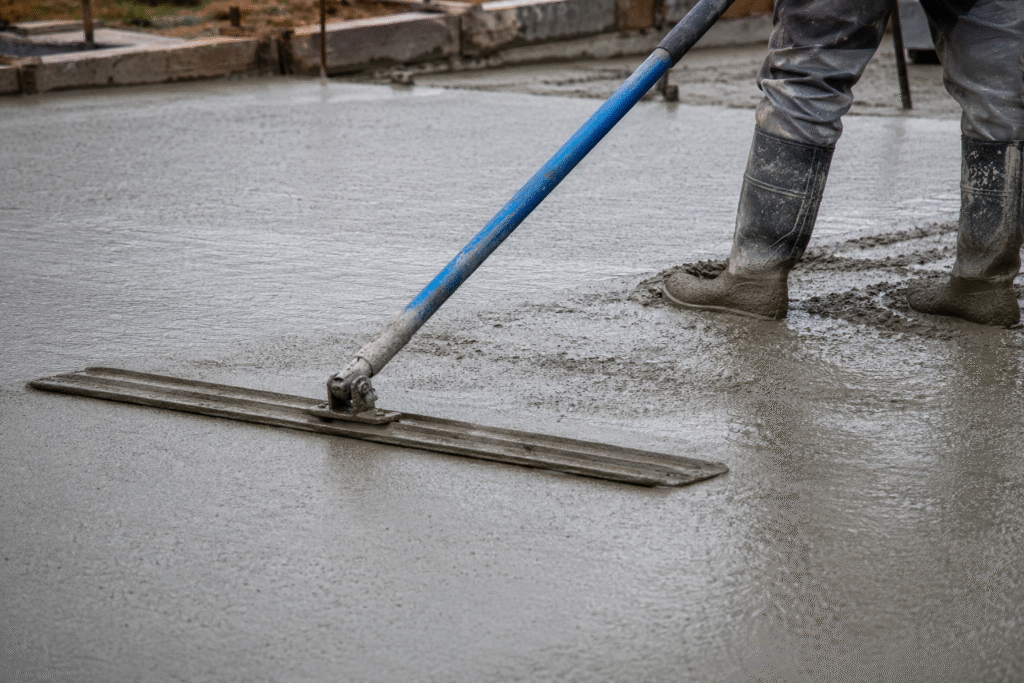 Walking on Fresh Concrete with Accelerators Freshly poured concrete with finishing tools