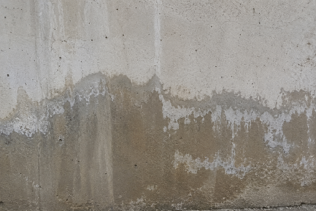 Concrete surface showing signs of water damage