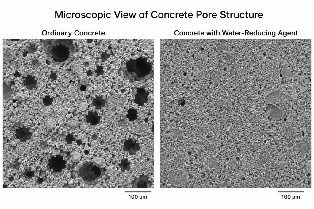 Microscopic view of concrete pore structure