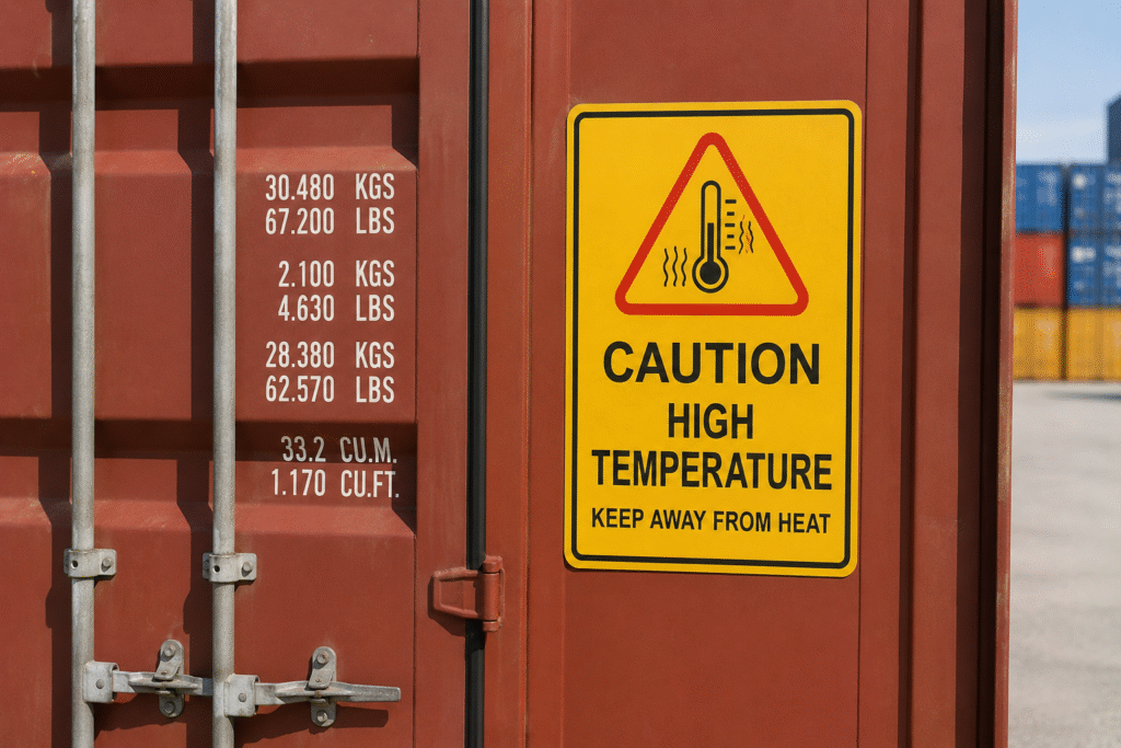 Warning High Temperature Cellulose Ether A warning sign for high temperature on a shipping container