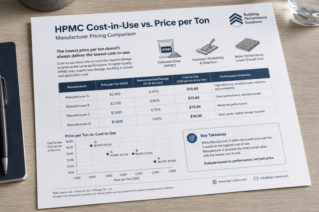 HPMC cost-in-use versus price per ton comparison cost-in-use comparison for HPMC manufacturer pricing