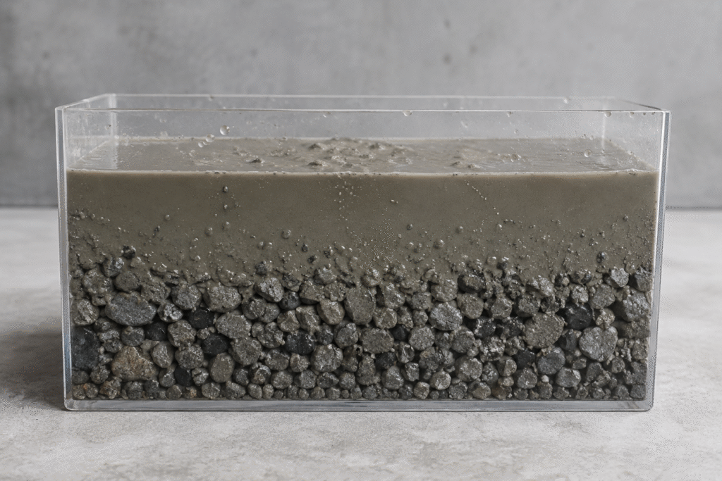 Diagram showing aggregate separation in wet concrete