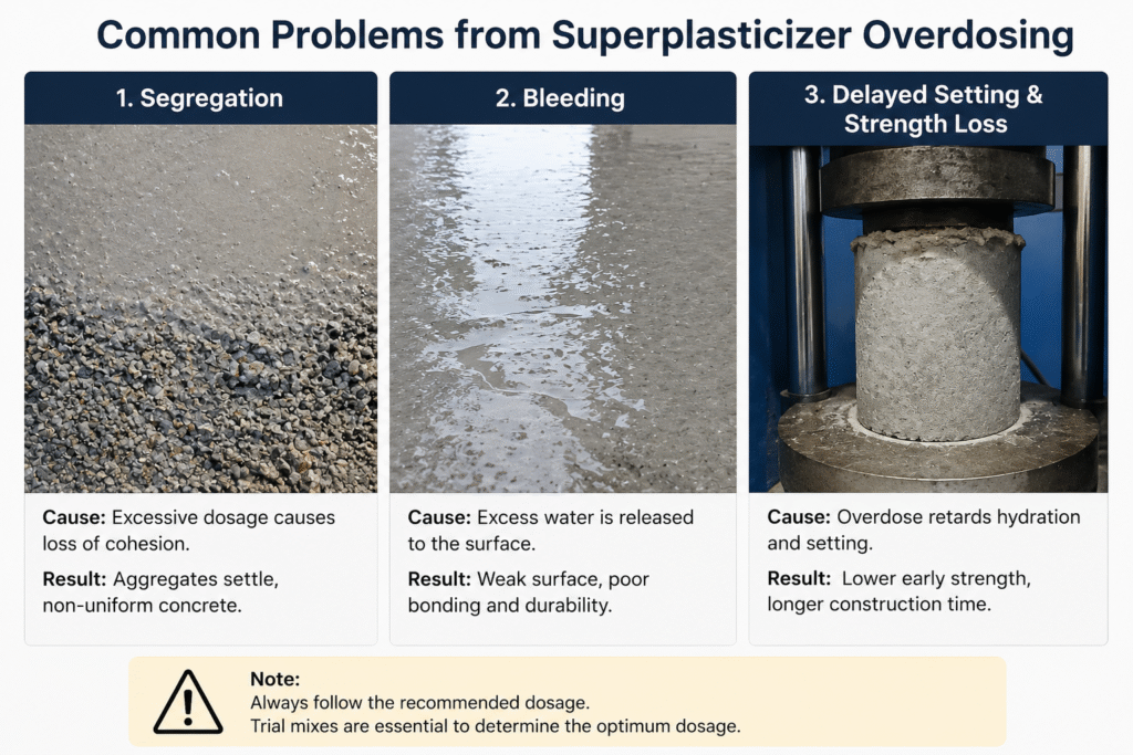 Common problems from superplasticizer overdosing