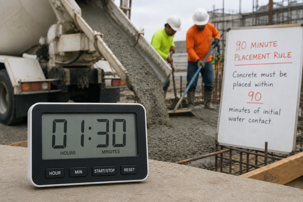 Timer showing 90 minutes for concrete placement
