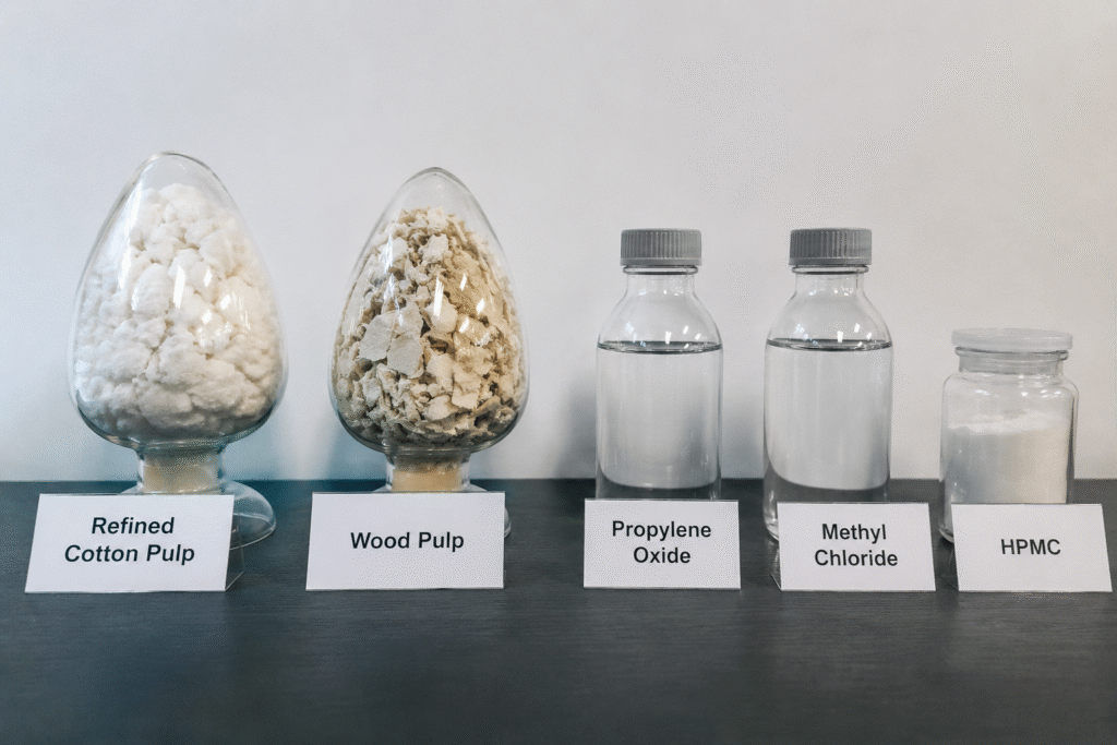 Main HPMC raw materials for production HPMC raw materials refined cotton pulp wood pulp propylene oxide methyl chloride